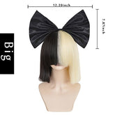 Ladies Wigs Short Blonde & Black Straight w/ Black Bow SIA Cosplay Costume Party